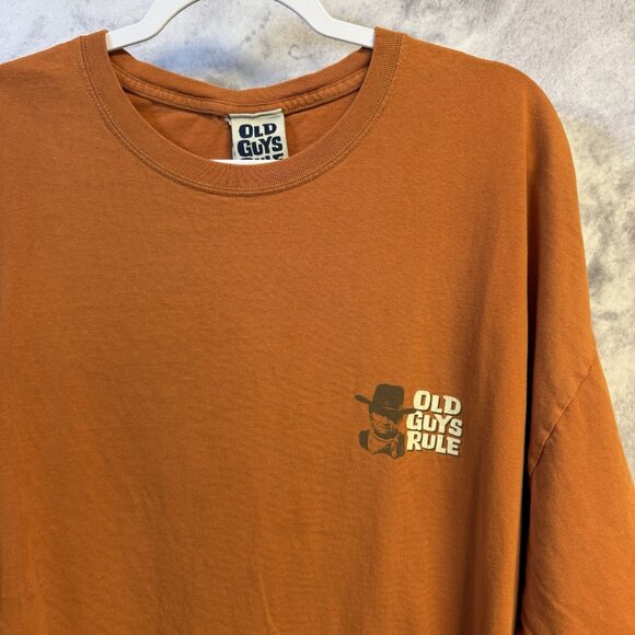 Vintage Old Guys Rule T Shirt Mens 3XL 26x29 Orange John Wayne Western - Picture 2 of 10